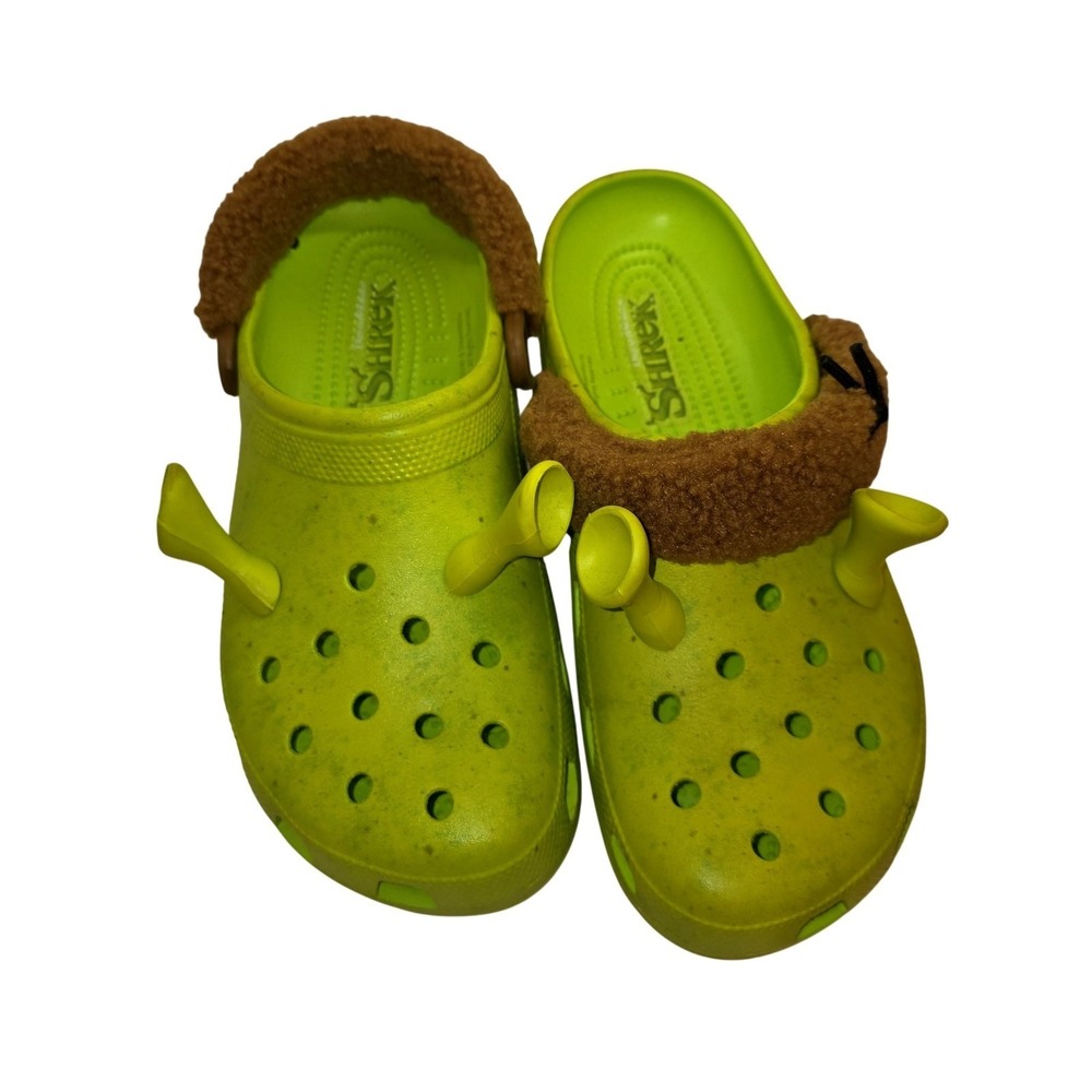 Crocs Sandals Mens Size 11 Green Shrek Classic Clog Fur Lined Slip On Comfort